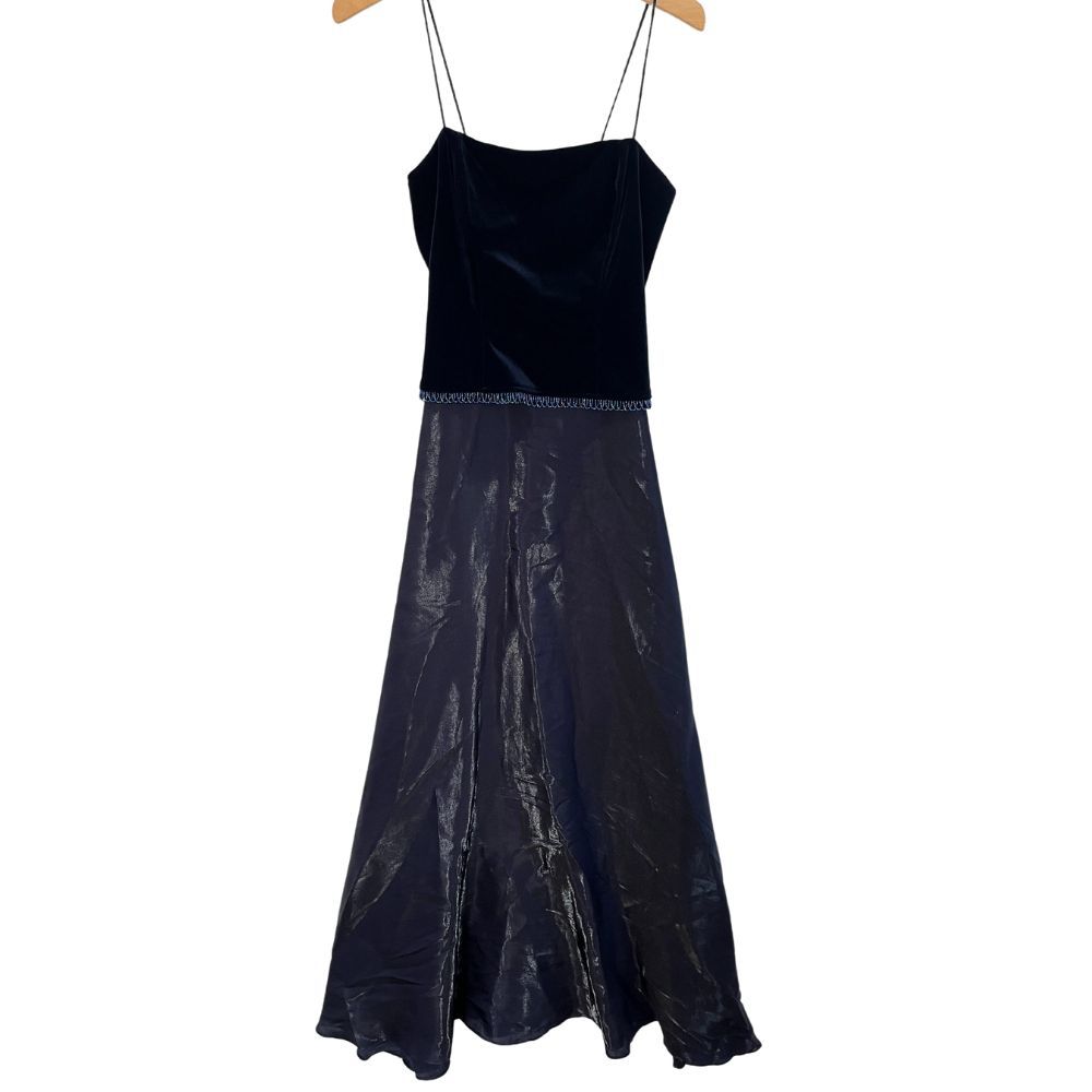 VTG Y2K Betsy & Adam 90s Gown Dress Blue Velvet Iridescent Beaded Strappy Sz 8
